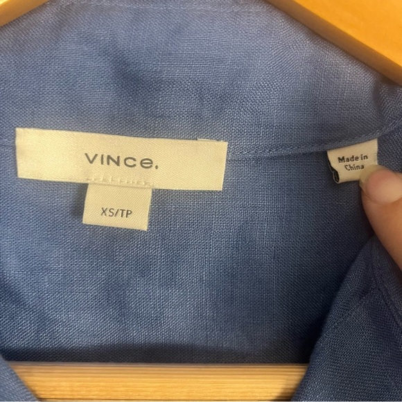 Vince Linen Easy Button-Front Shirt in cadet blue size XS - Picture 4 of 7